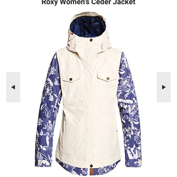 Roxy Women's Ceder Jacket 10k DryFlight Technology Denim Bleached Flowers Ski - Picture 2 of 8